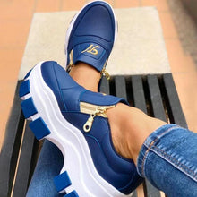 Load image into Gallery viewer, Luxury Women Blue Espadrilles New Solid Color Thick Bottom Zipper Walking Women's Shoes Slip-on High Top Sneakers Round Toe Thick Sole Zipper Ballet Flats Flat Skate Walking Shoes
