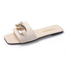 Load image into Gallery viewer, Luxury Women Summer Slipper Square Toe Chain Slippers Fashion Open Toe Metal Chain Beach Shopping Party Flip Flops For Women
