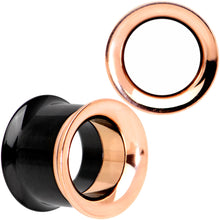 Load image into Gallery viewer, Black Rose Gold PVD Two Tone Screw Fit Tunnel Plug Set 3mm to 16mm
