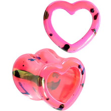 Load image into Gallery viewer, Black Speckled Pink Acrylic Heart Saddle Plug Set 4mm to 20mm
