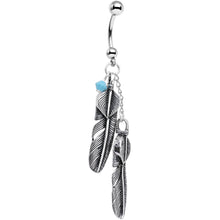Load image into Gallery viewer, Handmade Blue Gem Feather Belly Ring Created with Crystals
