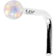 Load image into Gallery viewer, 1/4 14k White Gold White 2mm Synthetic Opal Ball L Shaped Nose Ring
