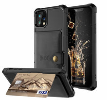 将图片加载到图库查看器，Magnetic Black Leather Wallet Case for iPhone 14 13 11 12 Case Armor Shockproof Card Holder Wallet Flip Cover Buckle Cash Card Sleeve Leather Protective Kickstand Durable High Capacity Phone Case
