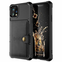 将图片加载到图库查看器，Magnetic Black Leather Wallet Case for iPhone 14 13 11 12 Case Armor Shockproof Card Holder Wallet Flip Cover Buckle Cash Card Sleeve Leather Protective Kickstand Durable High Capacity Phone Case
