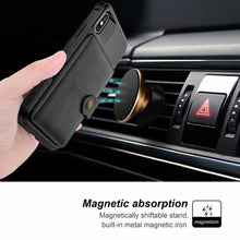 将图片加载到图库查看器，Magnetic Black Leather Wallet Case for iPhone 14 13 11 12 Case Armor Shockproof Card Holder Wallet Flip Cover Buckle Cash Card Sleeve Leather Protective Kickstand Durable High Capacity Phone Case
