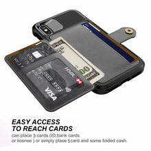 将图片加载到图库查看器，Magnetic Black Leather Wallet Case for iPhone 14 13 11 12 Case Armor Shockproof Card Holder Wallet Flip Cover Buckle Cash Card Sleeve Leather Protective Kickstand Durable High Capacity Phone Case
