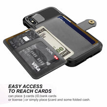将图片加载到图库查看器，Magnetic Black Leather Wallet Case for iPhone 14 13 11 12 Case Armor Shockproof Card Holder Wallet Flip Cover Buckle Cash Card Sleeve Leather Protective Kickstand Durable High Capacity Phone Case
