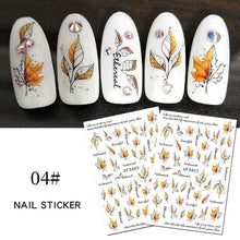 将图片加载到图库查看器，Maple Leaves 3D Nail Stickers Fall Leaf Flowers Line Sliders For Nails Self Adhesive Stickers Autumn Manicuring Decals Transfer Nail Decals Sticker For Pretty Girl Self-Adhesive Nail Decals Designer Nail Stickers for Acrylic
