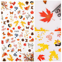 将图片加载到图库查看器，Maple Leaves 3D Nail Stickers Fall Leaf Flowers Line Sliders For Nails Self Adhesive Stickers Autumn Manicuring Decals Transfer Nail Decals Sticker For Pretty Girl Self-Adhesive Nail Decals Designer Nail Stickers for Acrylic
