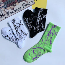 将图片加载到图库查看器，Marble Print Style Harajuku Skateboard Long Socks Creative Fun Lightning Hip Hop Style Socks Streetwear Casual Cotton Socks Unisex Street Couple Socks For Men And Women
