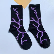 将图片加载到图库查看器，Marble Print Style Harajuku Skateboard Long Socks Creative Fun Lightning Hip Hop Style Socks Streetwear Casual Cotton Socks Unisex Street Couple Socks For Men And Women
