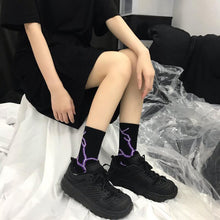 将图片加载到图库查看器，Marble Print Style Harajuku Skateboard Long Socks Creative Fun Lightning Hip Hop Style Socks Streetwear Casual Cotton Socks Unisex Street Couple Socks For Men And Women
