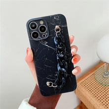 Load image into Gallery viewer, Marble Wriststrap Bracelet Chain Phone Case For iPhone 14 13 Pro Max 12 11 XS XR X 7 8 Plus SE 2020 Silicone Back Cover Colorful Silicone Fashion Pattern Ultra Thin Slim Bumper Shockproof Protective Case with Chain Wrist Strap Marble Iphone Case
