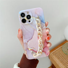 Load image into Gallery viewer, Marble Wriststrap Bracelet Chain Phone Case For iPhone 14 13 Pro Max 12 11 XS XR X 7 8 Plus SE 2020 Silicone Back Cover Colorful Silicone Fashion Pattern Ultra Thin Slim Bumper Shockproof Protective Case with Chain Wrist Strap Marble Iphone Case
