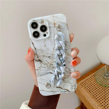 Load image into Gallery viewer, Marble Wriststrap Bracelet Chain Phone Case For iPhone 14 13 Pro Max 12 11 XS XR X 7 8 Plus SE 2020 Silicone Back Cover Colorful Silicone Fashion Pattern Ultra Thin Slim Bumper Shockproof Protective Case with Chain Wrist Strap Marble Iphone Case
