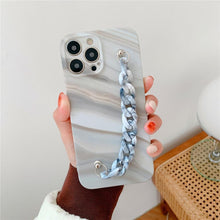 Load image into Gallery viewer, Marble Wriststrap Bracelet Chain Phone Case For iPhone 14 13 Pro Max 12 11 XS XR X 7 8 Plus SE 2020 Silicone Back Cover Colorful Silicone Fashion Pattern Ultra Thin Slim Bumper Shockproof Protective Case with Chain Wrist Strap Marble Iphone Case
