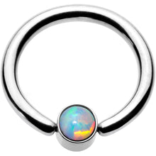 Load image into Gallery viewer, 16G 5/16 White Faux Opal 3mm Disc BCR Captive Ring
