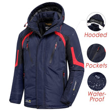 Load image into Gallery viewer, Men Blue Winter Outdoor Jacket New Ski Snow Warm Jacket Coat New Design Stylish Men's Breathable Jacket Comfortable Casual Hooded Waterproof Thick Fleece Jackets For Men Detachable Hood Jacket
