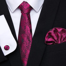 Load image into Gallery viewer, Men Elegant Red Silk Tie Classic Necktie Cufflinks Set Business Necktie With Handkerchief Perfect Match With Wedding Suit
