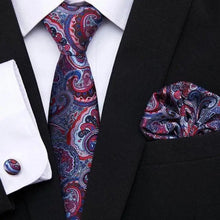 Load image into Gallery viewer, Men Elegant Red Silk Tie Classic Necktie Cufflinks Set Business Necktie With Handkerchief Perfect Match With Wedding Suit
