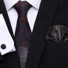 Load image into Gallery viewer, Men Elegant Red Silk Tie Classic Necktie Cufflinks Set Business Necktie With Handkerchief Perfect Match With Wedding Suit
