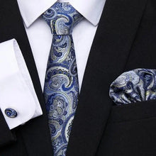 Load image into Gallery viewer, Men Elegant Red Silk Tie Classic Necktie Cufflinks Set Business Necktie With Handkerchief Perfect Match With Wedding Suit
