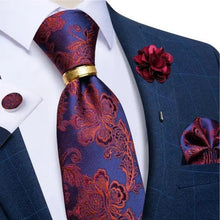 Load image into Gallery viewer, Men Luxury Red Silk Necktie Matching Cufflinks Set For Men Bridegroom Wedding Business Necktie Elegant Design Ideal Gift For Men
