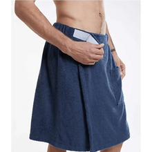 Load image into Gallery viewer, Men Plush Fleece Wrap Spa Gym Bath Wrap Solid Color Classy Design Bathrobes With Pocket Trendy Men's Bath Wrap

