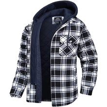 将图片加载到图库查看器，Men's Modern Warm Jacket With Removable Hood Winter Coats Men's Hooded Jackets Fashionable Autumn Jackets Winter Warm Coat Thick Hoodie Long Sleeve Outdoor Plaid Shirt Jackets

