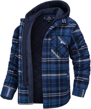 将图片加载到图库查看器，Men's Modern Warm Jacket With Removable Hood Winter Coats Men's Hooded Jackets Fashionable Autumn Jackets Winter Warm Coat Thick Hoodie Long Sleeve Outdoor Plaid Shirt Jackets
