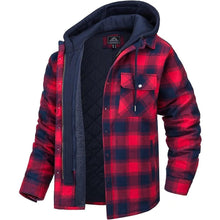 将图片加载到图库查看器，Men's Modern Warm Jacket With Removable Hood Winter Coats Men's Hooded Jackets Fashionable Autumn Jackets Winter Warm Coat Thick Hoodie Long Sleeve Outdoor Plaid Shirt Jackets
