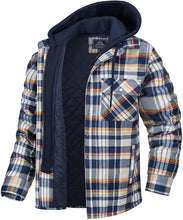 将图片加载到图库查看器，Men's Modern Warm Jacket With Removable Hood Winter Coats Men's Hooded Jackets Fashionable Autumn Jackets Winter Warm Coat Thick Hoodie Long Sleeve Outdoor Plaid Shirt Jackets
