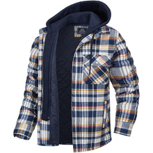将图片加载到图库查看器，Men's Modern Warm Jacket With Removable Hood Winter Coats Men's Hooded Jackets Fashionable Autumn Jackets Winter Warm Coat Thick Hoodie Long Sleeve Outdoor Plaid Shirt Jackets
