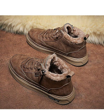 将图片加载到图库查看器，Men's Winter Cotton Shoes High-Top Fashion Casual Trend Boots Flat Shoes Winter Snow Boots Warm Ankle Booties Outdoor Work Shoes For Cold Weather Soft Comfortable Walking Brown Shoes
