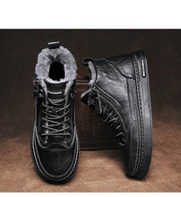 将图片加载到图库查看器，Men's Winter Cotton Shoes High-Top Fashion Casual Trend Boots Flat Shoes Winter Snow Boots Warm Ankle Booties Outdoor Work Shoes For Cold Weather Soft Comfortable Walking Brown Shoes
