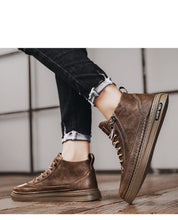 将图片加载到图库查看器，Men's Winter Cotton Shoes High-Top Fashion Casual Trend Boots Flat Shoes Winter Snow Boots Warm Ankle Booties Outdoor Work Shoes For Cold Weather Soft Comfortable Walking Brown Shoes
