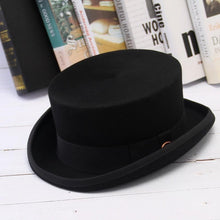将图片加载到图库查看器，Men Simple Classic Wool Hat For Men/Women New Pork Pie Hat Men's Porkpie Breathable Hats Flat Top Men's Fedora Hat Party Costume Fedoras Black Hats
