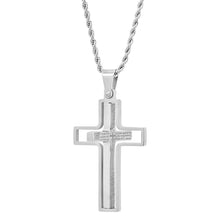 将图片加载到图库查看器，Men Stainless Steel Our Father English Prayer Rotating Cross Pendant
