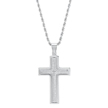 将图片加载到图库查看器，Men Stainless Steel Our Father English Prayer Rotating Cross Pendant
