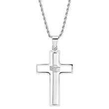 将图片加载到图库查看器，Men Stainless Steel Our Father English Prayer Rotating Cross Pendant
