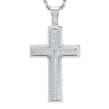 将图片加载到图库查看器，Men Stainless Steel Our Father English Prayer Rotating Cross Pendant
