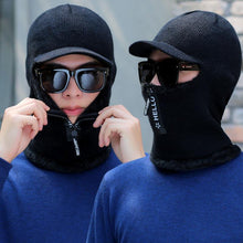 将图片加载到图库查看器，Men Winter Knitted Hat With Zipper New Add Fur Lined Warm Brim Winter Hats For Men Keep Face Ear Warm Balaclava Cap Balaclava Gorgas Bonnet Knitted Hat Windproof Ski Mask Cold Weather Face Mask Motorcycle Balaclava Hood Warmer Winter Sports Cap
