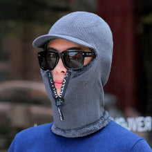 将图片加载到图库查看器，Men Winter Knitted Hat With Zipper New Add Fur Lined Warm Brim Winter Hats For Men Keep Face Ear Warm Balaclava Cap Balaclava Gorgas Bonnet Knitted Hat Windproof Ski Mask Cold Weather Face Mask Motorcycle Balaclava Hood Warmer Winter Sports Cap
