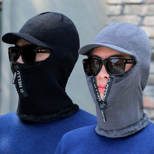 将图片加载到图库查看器，Men Winter Knitted Hat With Zipper New Add Fur Lined Warm Brim Winter Hats For Men Keep Face Ear Warm Balaclava Cap Balaclava Gorgas Bonnet Knitted Hat Windproof Ski Mask Cold Weather Face Mask Motorcycle Balaclava Hood Warmer Winter Sports Cap
