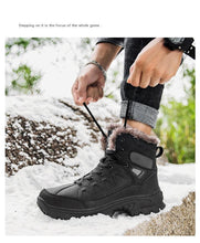 将图片加载到图库查看器，Men Winter Snow Boots Waterproof Leather Outdoor Hiqh Quality Boots Training Boots Non-Slip Warm Waterproof Mid Calf Shoes Outdoor Hiking Climbing Full Fur Lined Design
