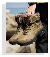 将图片加载到图库查看器，Men Winter Snow Boots Waterproof Leather Outdoor Hiqh Quality Boots Training Boots Non-Slip Warm Waterproof Mid Calf Shoes Outdoor Hiking Climbing Full Fur Lined Design
