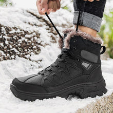 将图片加载到图库查看器，Men Winter Snow Boots Waterproof Leather Outdoor Hiqh Quality Boots Training Boots Non-Slip Warm Waterproof Mid Calf Shoes Outdoor Hiking Climbing Full Fur Lined Design
