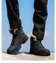 将图片加载到图库查看器，Men Winter Snow Boots Waterproof Leather Outdoor Hiqh Quality Boots Training Boots Non-Slip Warm Waterproof Mid Calf Shoes Outdoor Hiking Climbing Full Fur Lined Design
