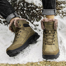 将图片加载到图库查看器，Men Winter Snow Boots Waterproof Leather Outdoor Hiqh Quality Boots Training Boots Non-Slip Warm Waterproof Mid Calf Shoes Outdoor Hiking Climbing Full Fur Lined Design
