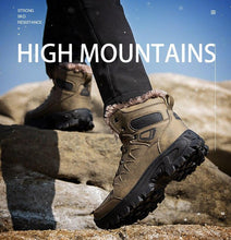 将图片加载到图库查看器，Men Winter Snow Boots Waterproof Leather Outdoor Hiqh Quality Boots Training Boots Non-Slip Warm Waterproof Mid Calf Shoes Outdoor Hiking Climbing Full Fur Lined Design
